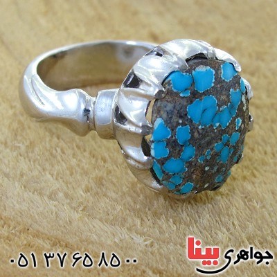 انگشتر فیروزه نیشابوری شجری مردانه درشت خاص _کد:11857