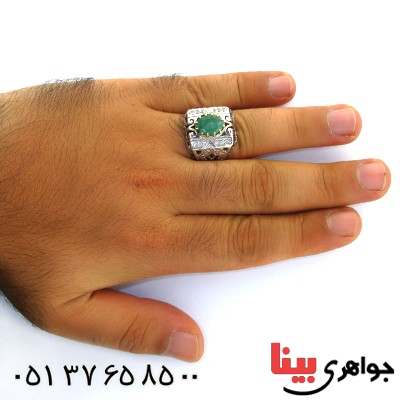 انگشتر زمرد زامبیا مردانه درشت اسلیمی دور طلایی _کد:11860