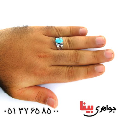 انگشتر فیروزه نیشابوری شجری مردانه اسلیمی _کد:11866