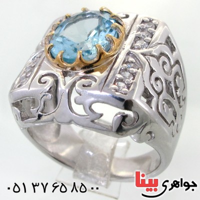 انگشتر توپاز مردانه درشت اسلیمی دور طلایی مرغوب _کد:11867