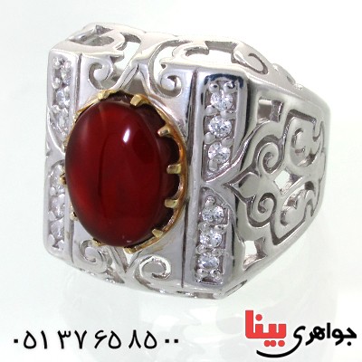انگشتر عقیق یمنی خاص مردانه درشت اسلیمی دور طلایی _کد:1706