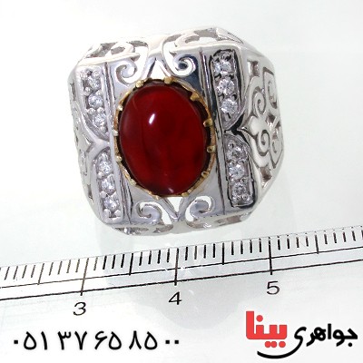 انگشتر عقیق یمنی خاص مردانه درشت اسلیمی دور طلایی _کد:1706