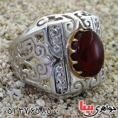 انگشتر عقیق یمنی خاص مردانه درشت اسلیمی دور طلایی _کد:1706