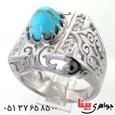 انگشتر فیروزه نیشابوری شجری مردانه درشت اسلیمی _کد:11872