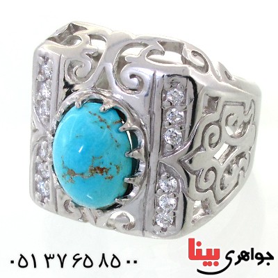 انگشتر فیروزه نیشابوری شجری مردانه درشت اسلیمی _کد:11872