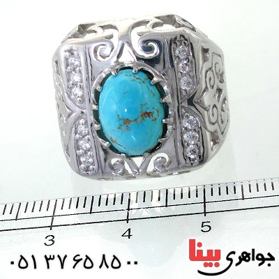 انگشتر فیروزه نیشابوری شجری مردانه درشت اسلیمی _کد:11872