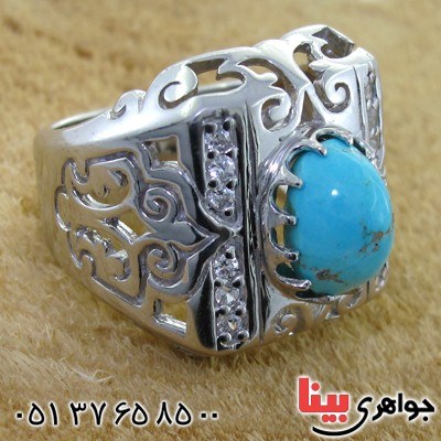 انگشتر فیروزه نیشابوری شجری مردانه درشت اسلیمی _کد:11872