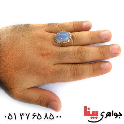انگشتر عقیق یمنی کبود مردانه درشت دور طلایی _کد:1707