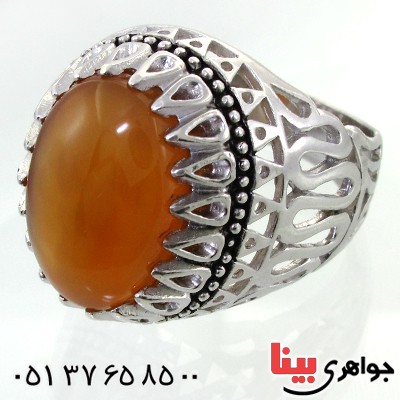 انگشتر عقیق یمنی شرف الشمس مردانه درشت دور اشکی اسلیمی _کد:11873