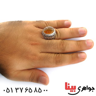 انگشتر عقیق یمنی شرف الشمس مردانه درشت دور اشکی اسلیمی _کد:11873