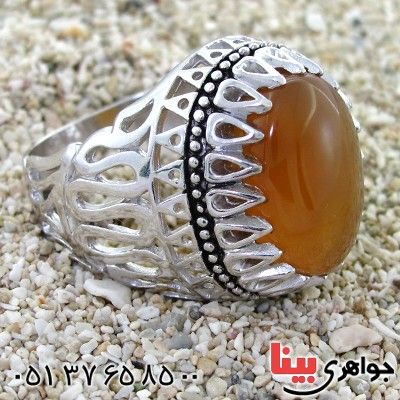 انگشتر عقیق یمنی شرف الشمس مردانه درشت دور اشکی اسلیمی _کد:11873