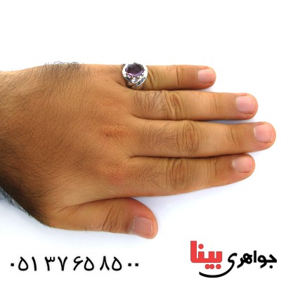 انگشتر آمتیست مردانه درشت مورب _کد:11879