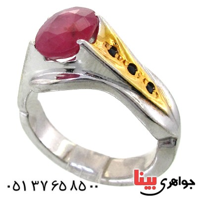 انگشتر یاقوت سرخ مردانه دور نگین مرغوب _کد:11902