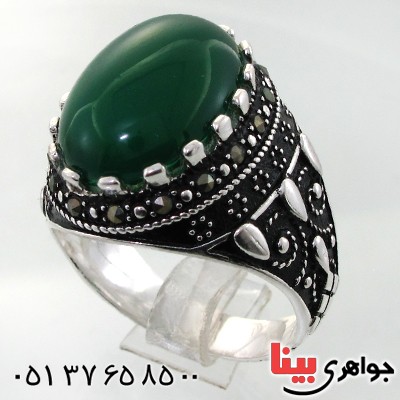 انگشتر عقیق سبز عالی برزیل درشت مردانه _کد:11905