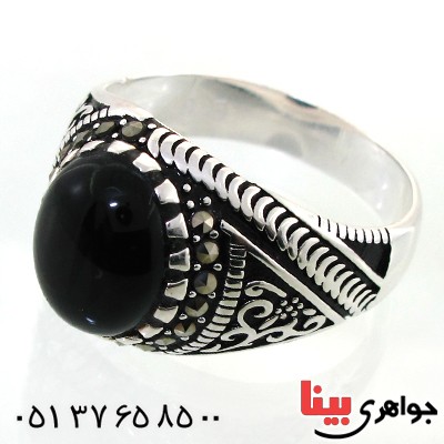 انگشتر عقیق سیاه (اونیکس) مردانه خوشرنگ سیاه قلم _کد:11906