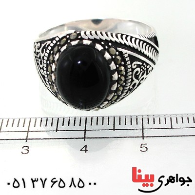 انگشتر عقیق سیاه (اونیکس) مردانه خوشرنگ سیاه قلم _کد:11906