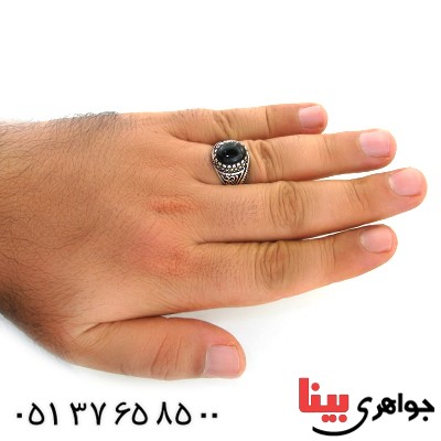 انگشتر عقیق سیاه (اونیکس) مردانه خوشرنگ سیاه قلم _کد:11906