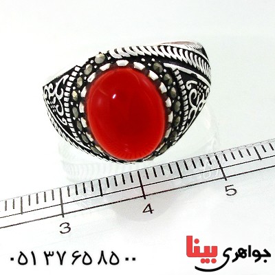 انگشتر عقیق  قرمز عالی برزیل مردانه _کد:11907