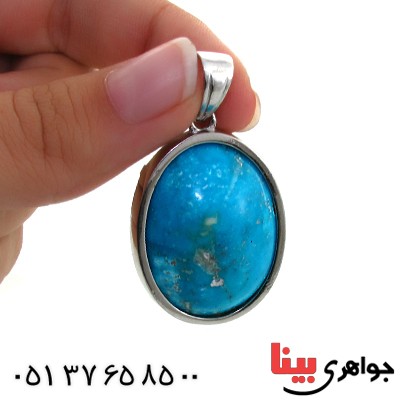گردنبند فیروزه نیشابوری درشت بیضی فاخر_کد:1711