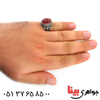 انگشتر عقیق قرمز عالی برزیل مردانه درشت _کد:11924