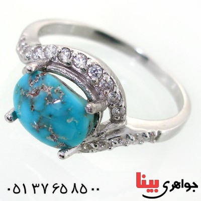 انگشتر فیروزه نیشابوری شجری زنانه رودیوم لوکس مدل الیکا _کد:11982