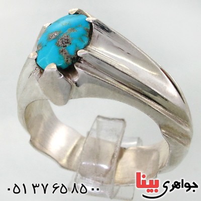 انگشتر فیروزه نیشابوری شجری مردانه درشت دور چنگ _کد:11988