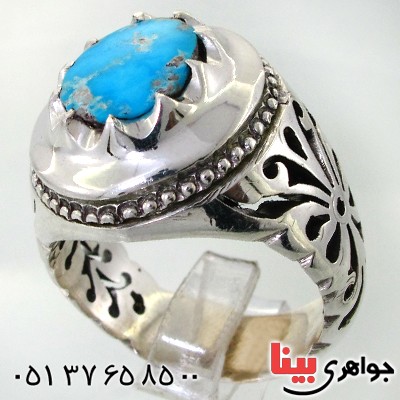 انگشتر فیروزه نیشابوری مردانه درشت و فاخر اسلیمی _کد:1726