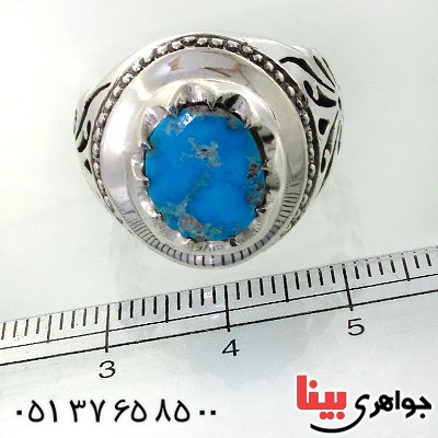 انگشتر فیروزه نیشابوری مردانه درشت و فاخر اسلیمی _کد:1726