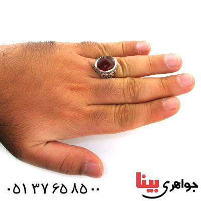 انگشتر عقیق یمنی مردانه درشت خوشرنگ اسلیمی _کد:12002