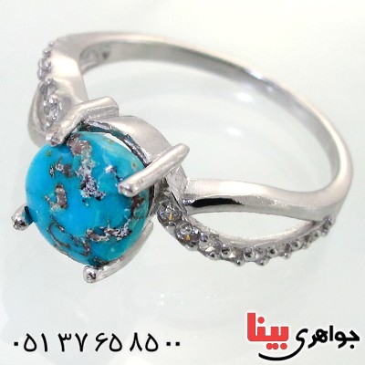 انگشتر فیروزه نیشابوری زنانه رودیوم لوکس مدل نادیا _کد:12003