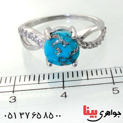 انگشتر فیروزه نیشابوری زنانه رودیوم لوکس مدل نادیا _کد:12003