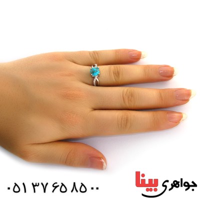انگشتر فیروزه نیشابوری زنانه رودیوم لوکس مدل نادیا _کد:12003