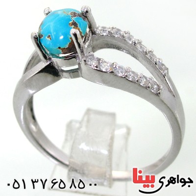 انگشتر فیروزه نیشابوری شجری زنانه رودیوم لوکس مدل نقاب _کد:12007