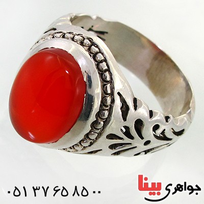 انگشتر عقیق یمنی مردانه درشت خوشرنگ اسلیمی _کد:12015