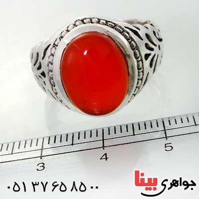 انگشتر عقیق یمنی مردانه درشت خوشرنگ اسلیمی _کد:12015