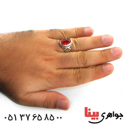 انگشتر عقیق یمنی مردانه درشت خوشرنگ اسلیمی _کد:12015