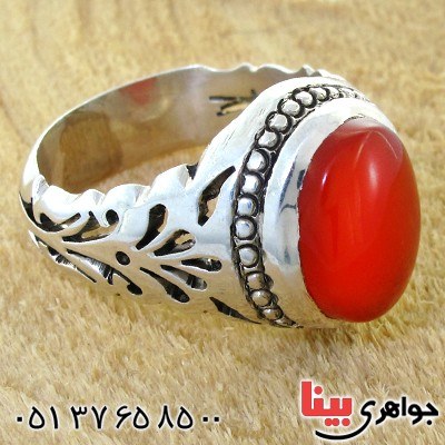 انگشتر عقیق یمنی مردانه درشت خوشرنگ اسلیمی _کد:12015