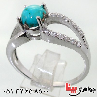 انگشتر فیروزه نیشابوری شجری زنانه رودیوم لوکس مدل نقاب _کد:12018
