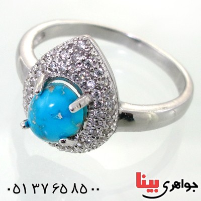 انگشتر فیروزه نیشابوری شجری زنانه رادیوم لوکس مدل اشکی _کد:12024