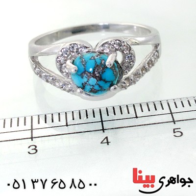 انگشتر فیروزه نیشابوری شجری زنانه رودیوم لوکس مدل میترا _کد:12031