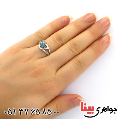 انگشتر فیروزه نیشابوری شجری زنانه رودیوم لوکس مدل میترا _کد:12031