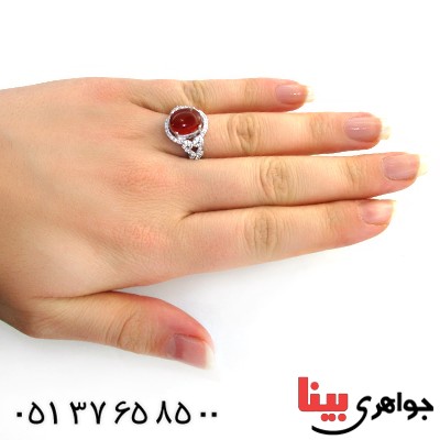 انگشتر عقیق یمنی زنانه رودیوم لوکس مدل سانا _کد:12034