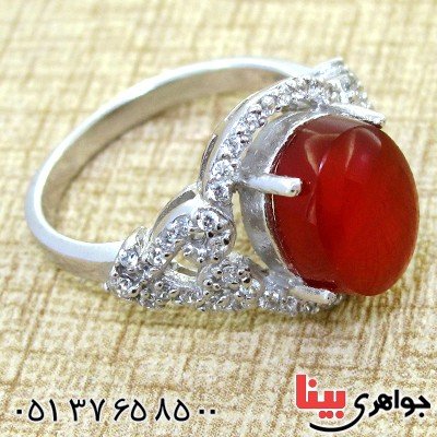 انگشتر عقیق یمنی زنانه رودیوم لوکس مدل سانا _کد:12034