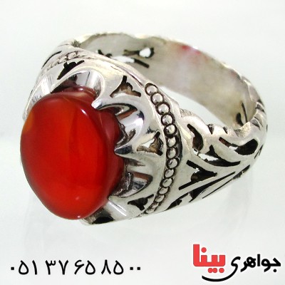 انگشتر عقیق یمنی مردانه درشت خوشرنگ اسلیمی _کد:12035
