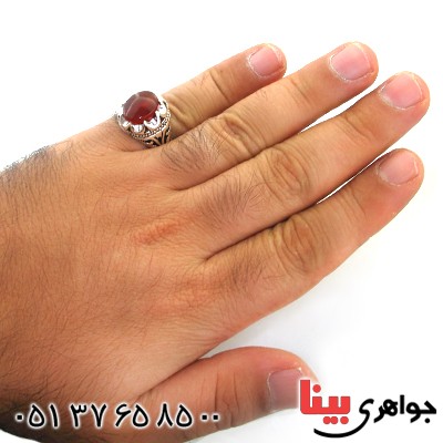 انگشتر عقیق یمنی مردانه درشت خوشرنگ اسلیمی _کد:12035