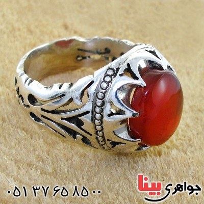 انگشتر عقیق یمنی مردانه درشت خوشرنگ اسلیمی _کد:12035