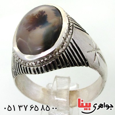 انگشتر عقیق شجری مردانه کلاسیک دور خطی _کد:12037