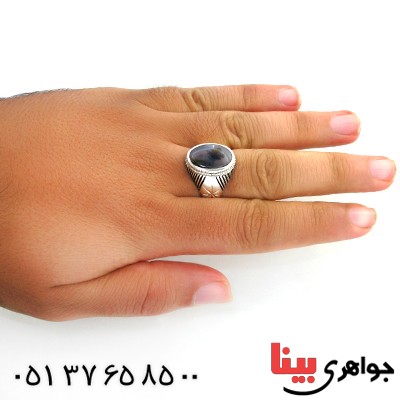 انگشتر عقیق شجری مردانه کلاسیک دور خطی _کد:12037