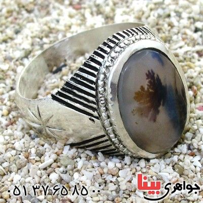 انگشتر عقیق شجری مردانه کلاسیک دور خطی _کد:12037