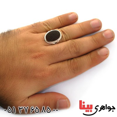 انگشتر عقیق جزع خراسانی مردانه درشت با حکاکی عباس اشجع الناس _کد:12054
